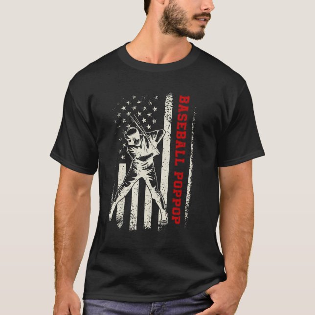 American Flag Softball Baseball PopPop Funny Fathe T-Shirt (Vorderseite)