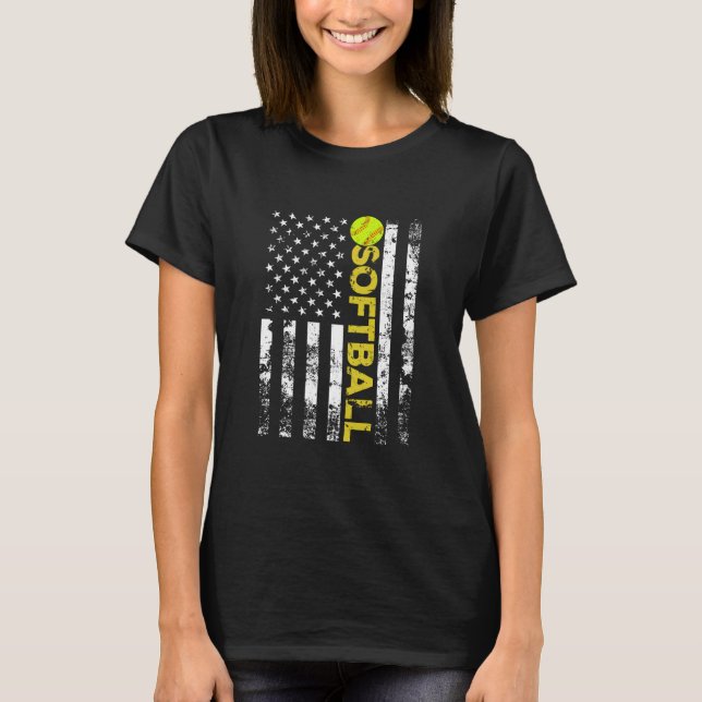 American Flag Softball Team Geschenk T-Shirt (Vorderseite)
