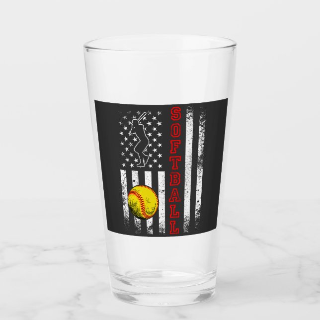 American Flag Softball Team Vintag Funny Drink Glas (Vorderseite)