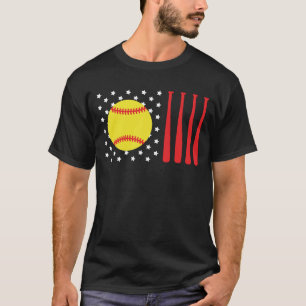 American Flag Softball Vater Softball Daddy Blac T-Shirt