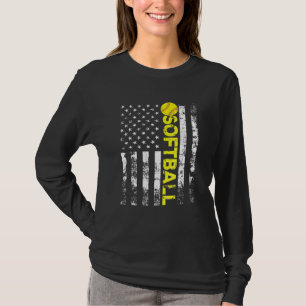 American Flag Softball Vintag Softball Fan Team T-Shirt