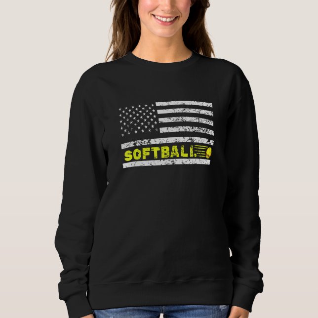 American Flag Softball Vintag Sports Patriotic Sweatshirt (Vorderseite)