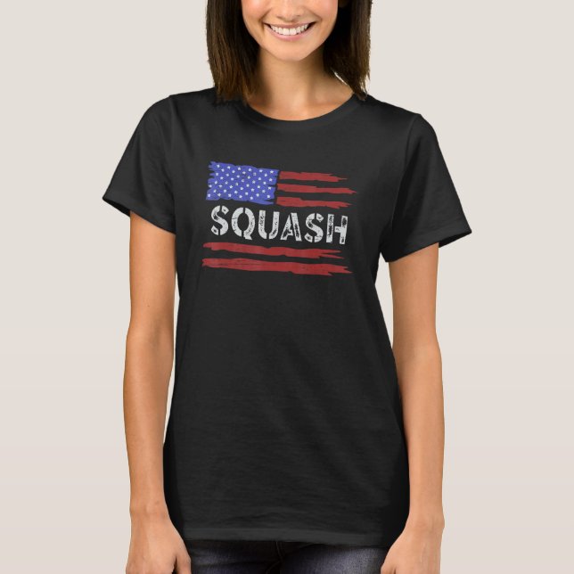 American Flag Squash Play Serve Racket Player T-Shirt (Vorderseite)