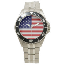 American Flag Stainless Steel Bracelet Watch Armbanduhr