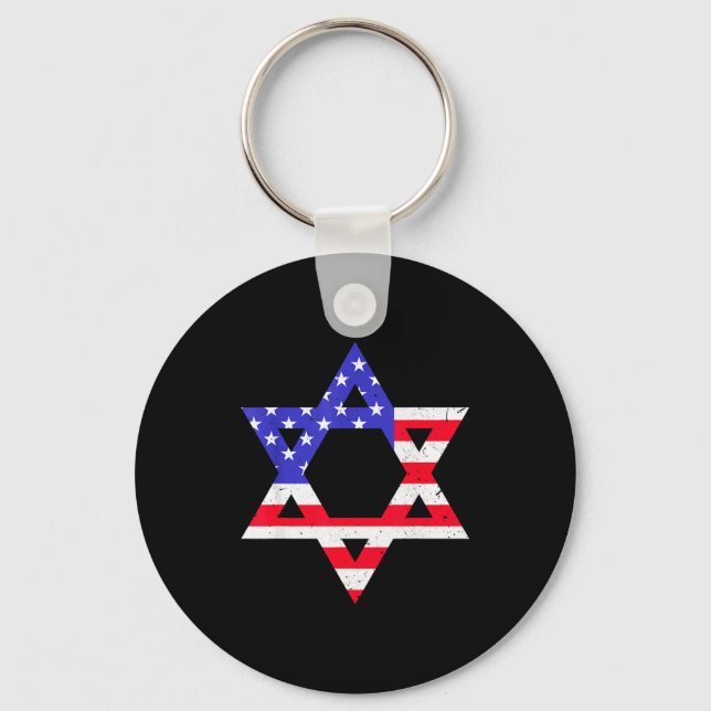 American Flag Star Of David Jewish Hanukkah T Shir Schlüsselanhänger (Vorderseite)