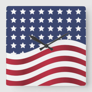 American Flag Stars & Stripes Square Wall Clock Quadratische Wanduhr