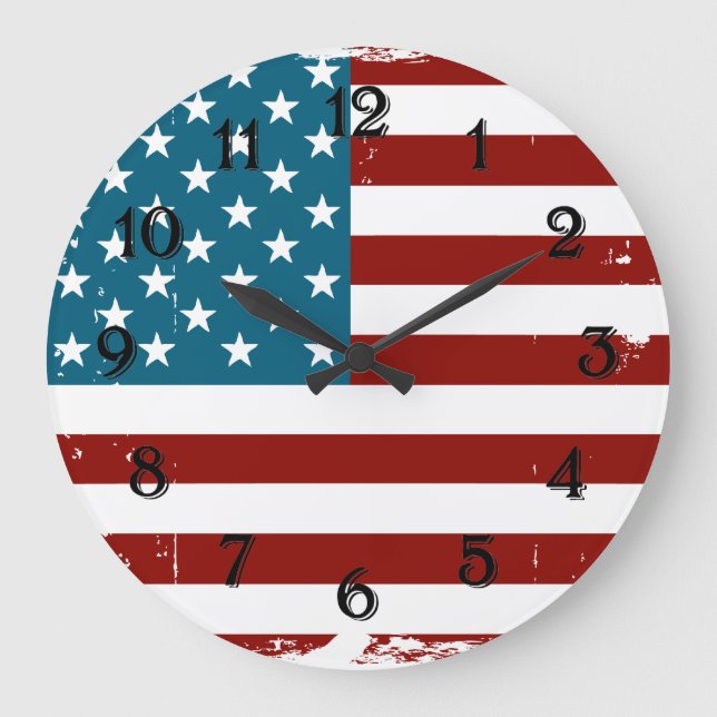 American Flag Sterne Streifen rot-blau Große Wanduhr (Vorderseite)