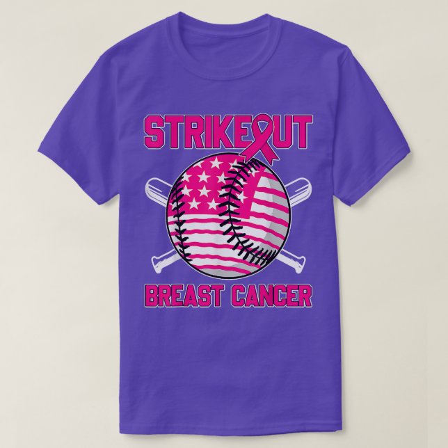 American Flag Strikeout Breast Cancer Baseball  T-Shirt (Design vorne)