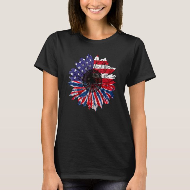 American Flag Sunflower White Blue Gefärbte Krawat T-Shirt (Vorderseite)