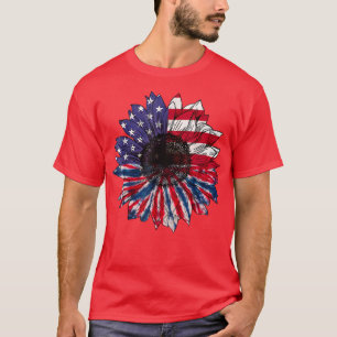 American Flag Sunflower White Blue Gefärbte Krawat T-Shirt
