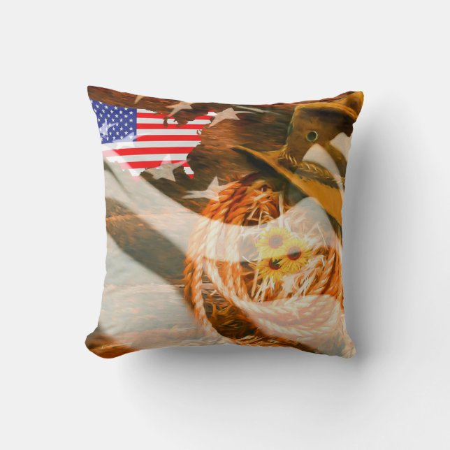 American Flag Sunray Cowboy Hat Lasso Kissen (Vorderseite)