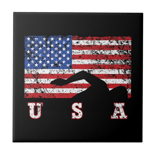 American Flag Swimming USA Gift Swim Team Premium Fliese (Vorderseite)