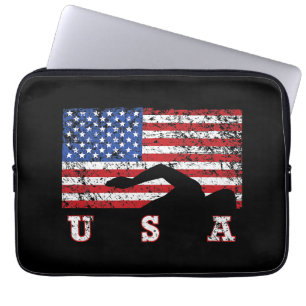 American Flag Swimming USA Gift Swim Team Premium Laptopschutzhülle