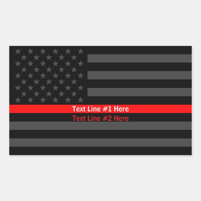 American Flag Thin Red Line Symbolische Ihr Text a Rechteckiger Aufkleber (Vorderseite)