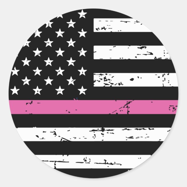 American Flag Think Pink Line Runder Aufkleber (Vorderseite)