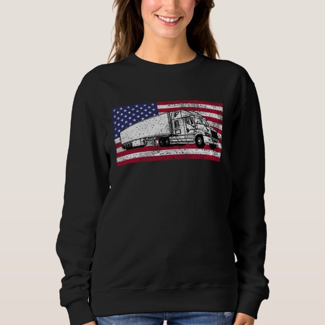 American Flag Truck Driver Distressed Big Rig Sweatshirt (Vorderseite)