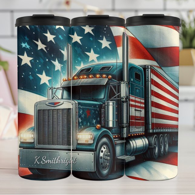 American Flag Truck Patriotic Road Thermosbecher (Von Creator hochgeladen)