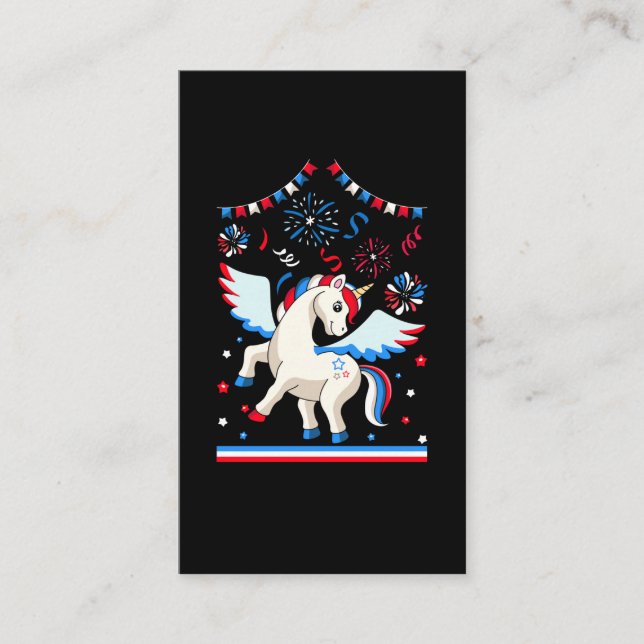 American Flag Unicorn Niedlich 4. Juli Visitenkarte (Vorderseite)