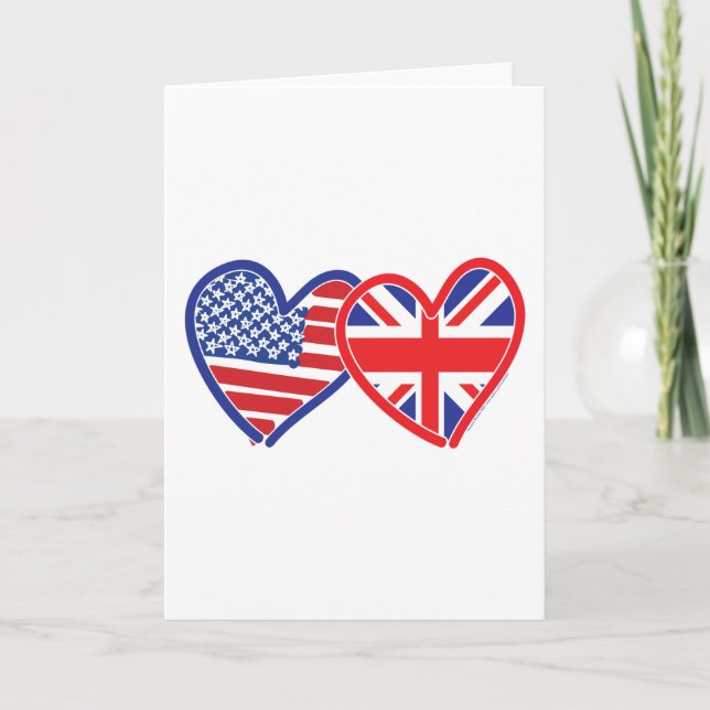 American Flag/Union Jack Flag Hearts Karte (Vorderseite)