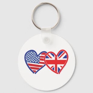 American Flag/Union Jack Flag Hearts Schlüsselanhänger