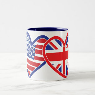 American Flag/Union Jack Flag Hearts Zweifarbige Tasse