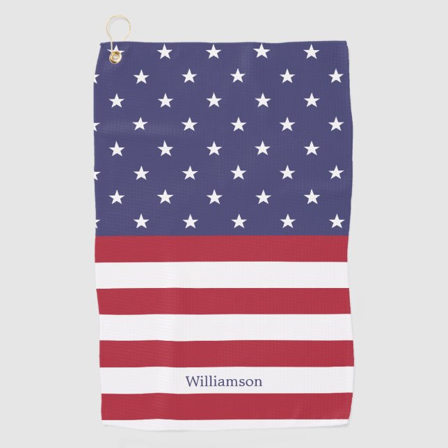 American Flag USA Patriotic Stars Name Golfhandtuch (Vorderseite)