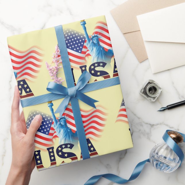 American Flag USA Statue of Liberty, 4. Juli Geschenkpapier (Schenken)