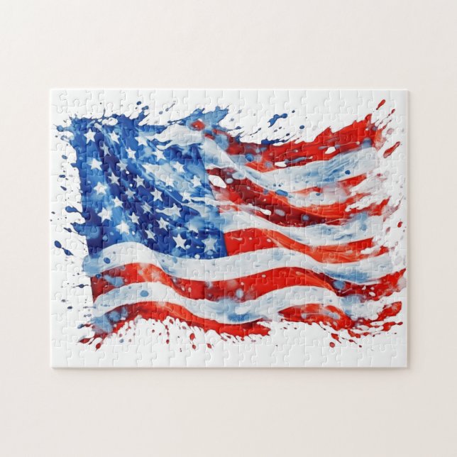 American Flag USA Watercolor 4. Juli (Horizontal)