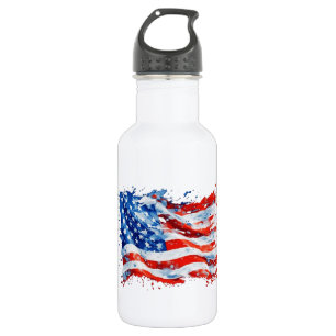 American Flag USA Watercolor 4. Juli Edelstahlflasche