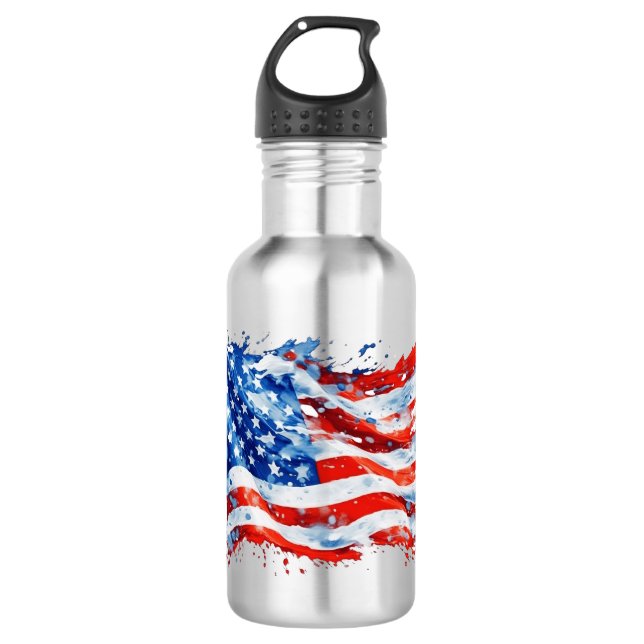 American Flag USA Watercolor 4. Juli Edelstahlflasche (Vorderseite)