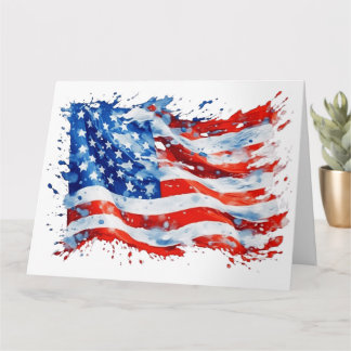 American Flag USA Watercolor 4. Juli Karte