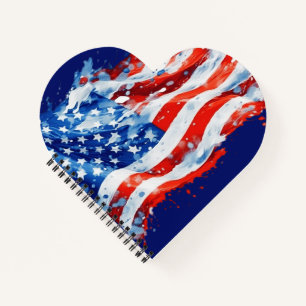 American Flag USA Watercolor 4. Juli Notizbuch