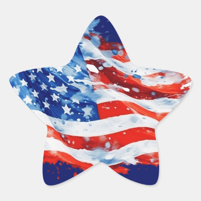 American Flag USA Watercolor 4. Juli Stern-Aufkleber (Vorderseite)