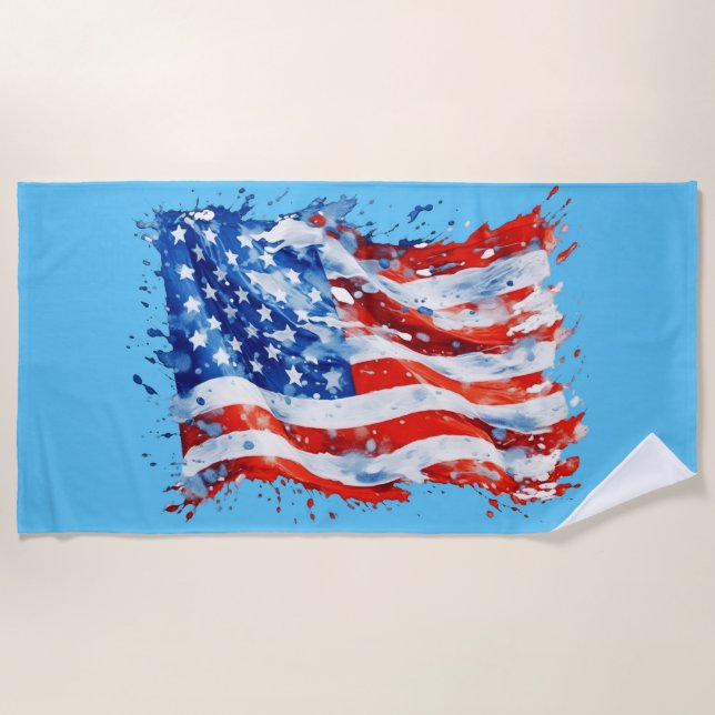 American Flag USA Watercolor 4. Juli Strandtuch (Vorderseite)