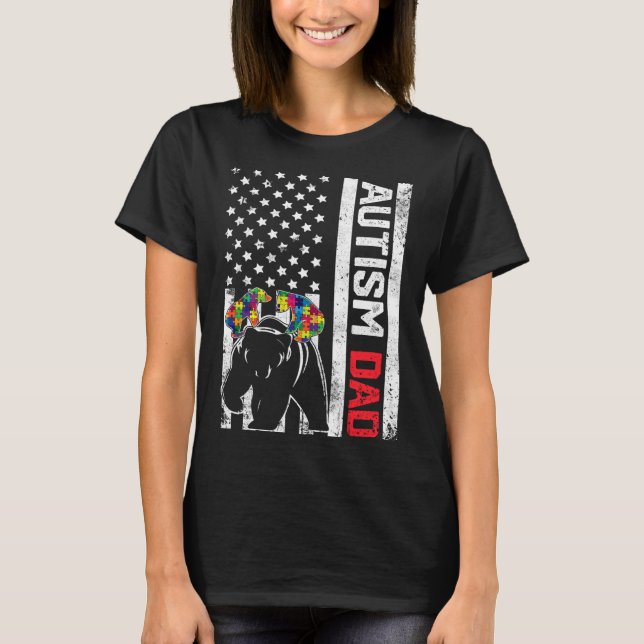 American Flag Vater Bear Autism Awareness Support  T-Shirt (Vorderseite)