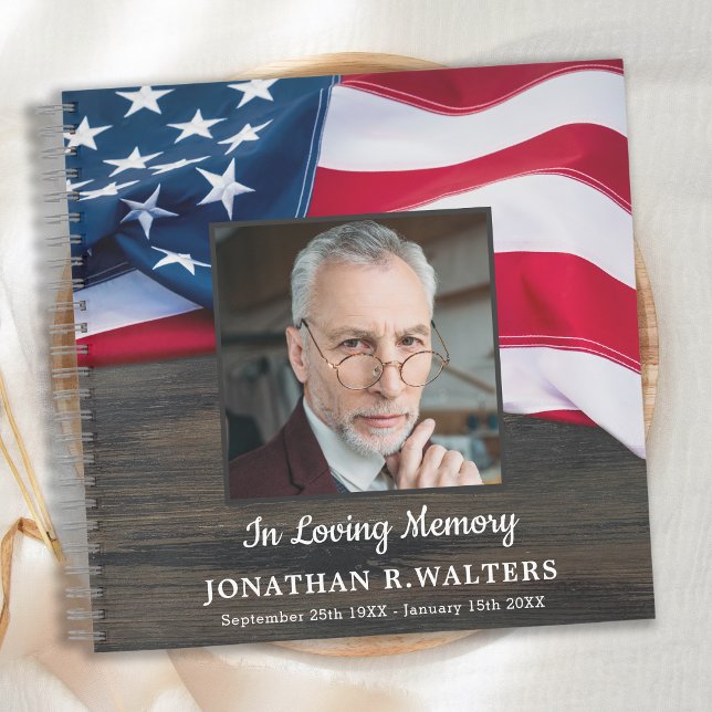 American Flag Veteran Memorial Funerary Guest Book Notizbuch (Von Creator hochgeladen)
