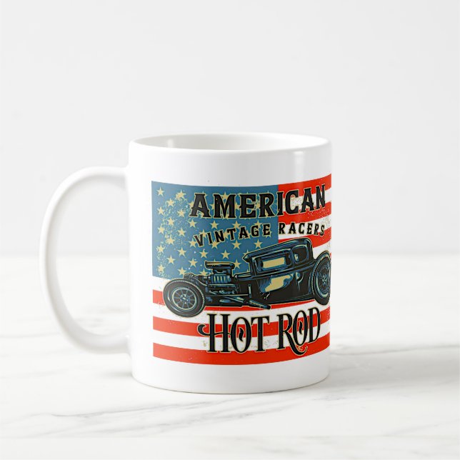American Flag Vintag Racing Frisierte Auto Car Kaffeetasse (Links)