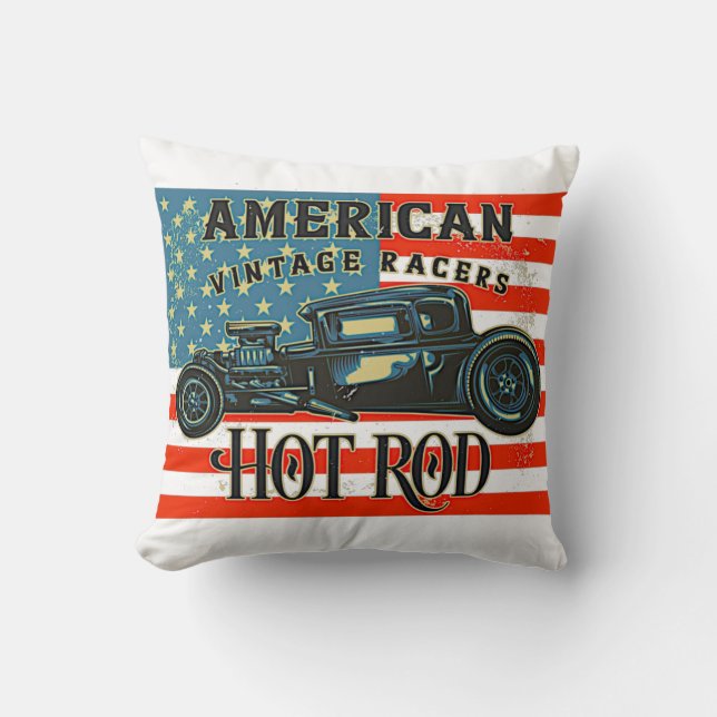 American Flag Vintag Racing Frisierte Auto Car Kissen (Vorderseite)