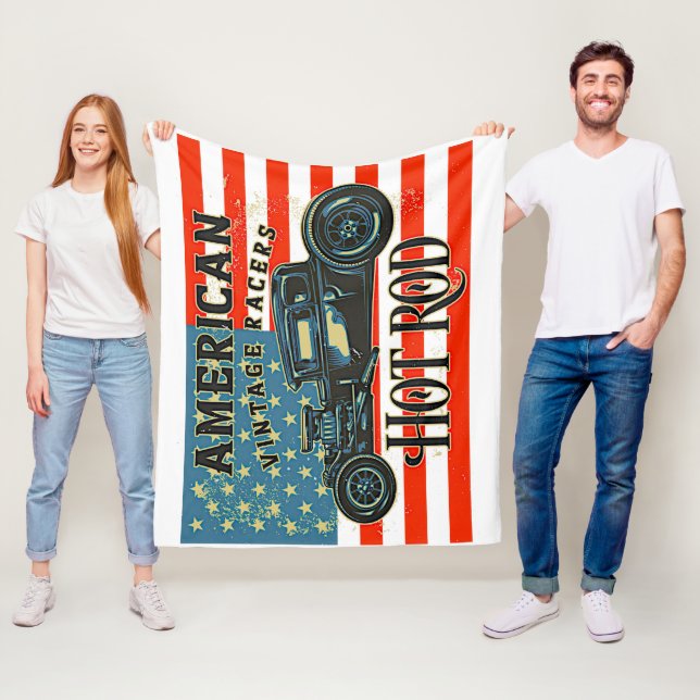 American Flag Vintag Racing Frisierte Auto Medium Fleecedecke (Beispiel)
