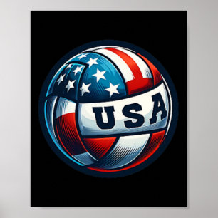 American Flag Volleyball Basketball Patriotic Us 4 Poster