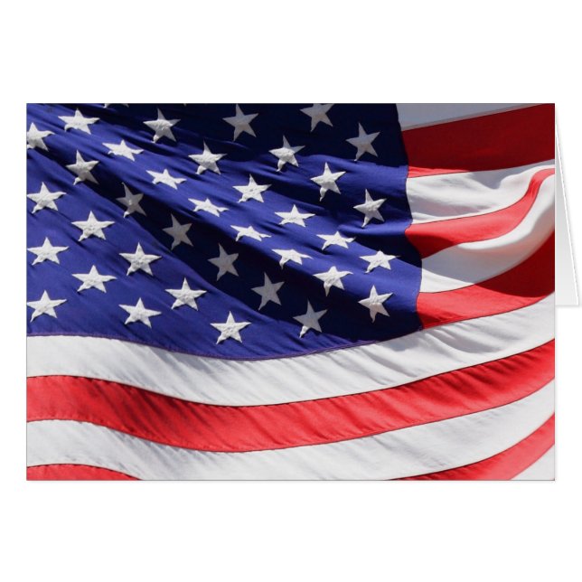 American Flag Waving Foto Grußkarte (Vorderseite (Horizontal))
