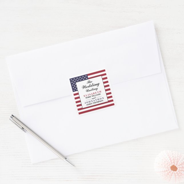 American Flag Wedding Quadratischer Aufkleber (Umschlag)