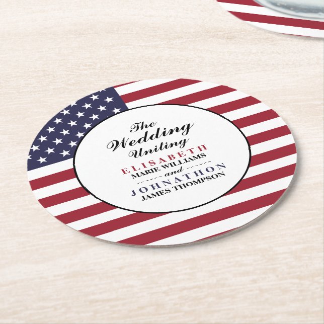 American Flag Wedding Runder Pappuntersetzer (Angewinkelt)