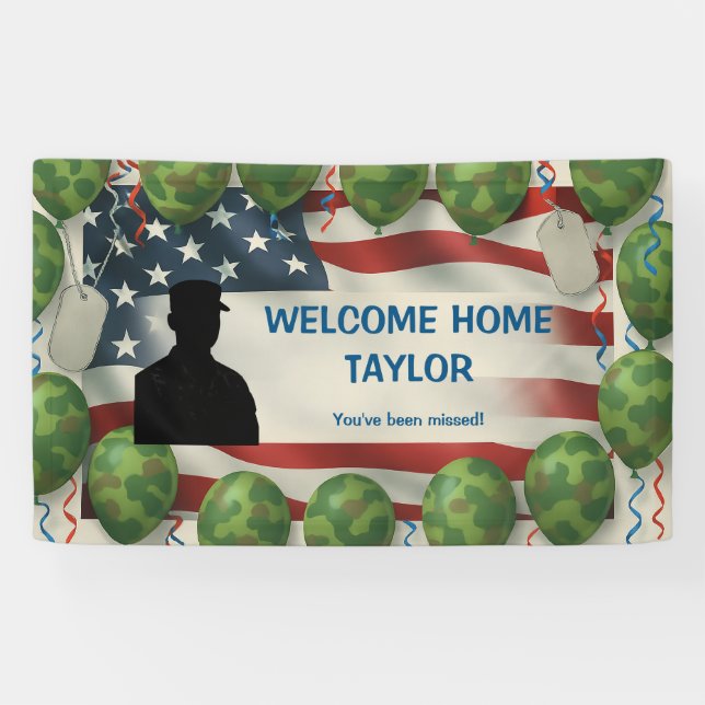American Flag Welcome Home Banner Custom Military (Horizontal)