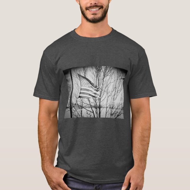 American Flag Windblown Grau T - Shirt (Vorderseite)