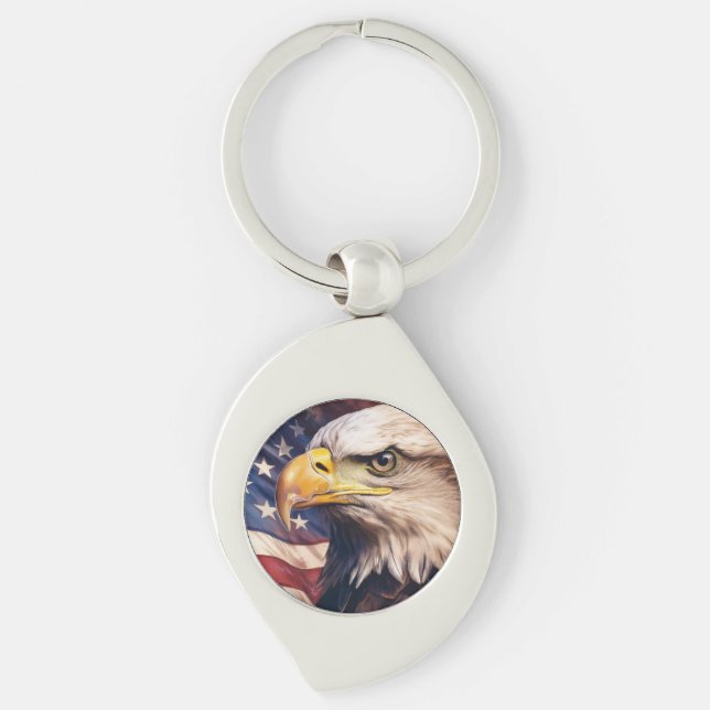 American Flag with Bald Eagle Head Schlüsselanhänger (Vorderseite)