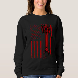 American Flag with Car Motor Pistole Novelty Graph Sweatshirt