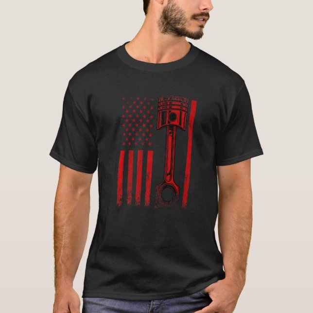 American Flag with Car Motor Pistole Novelty Graph T-Shirt (Vorderseite)