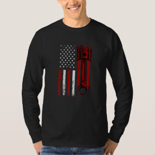 American Flag with Car Motor Pistole Novelty Graph T-Shirt