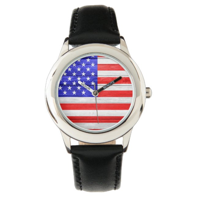 American Flag Wood Armbanduhr (Vorderseite)